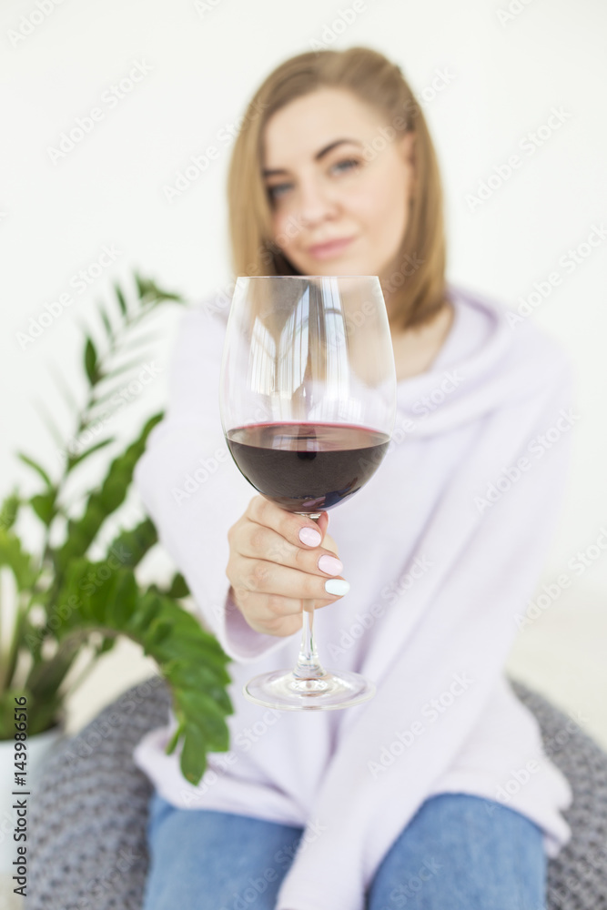 Closeup portrait of young female customer drinking red wine with eyes closed Closeup portrait of young female customer drinking red wine with eyes closed