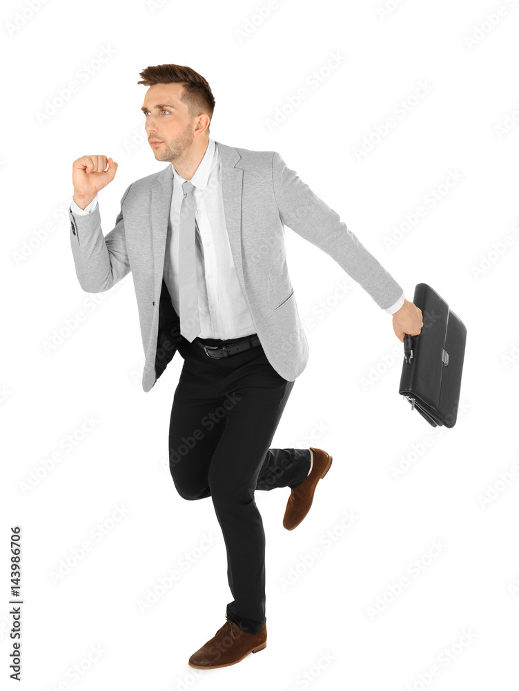 Handsome running businessman on white background Handsome running businessman on white background