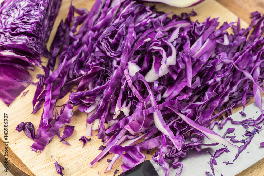 Shredded fresh, purple cabbage. Shredded fresh, purple cabbage.