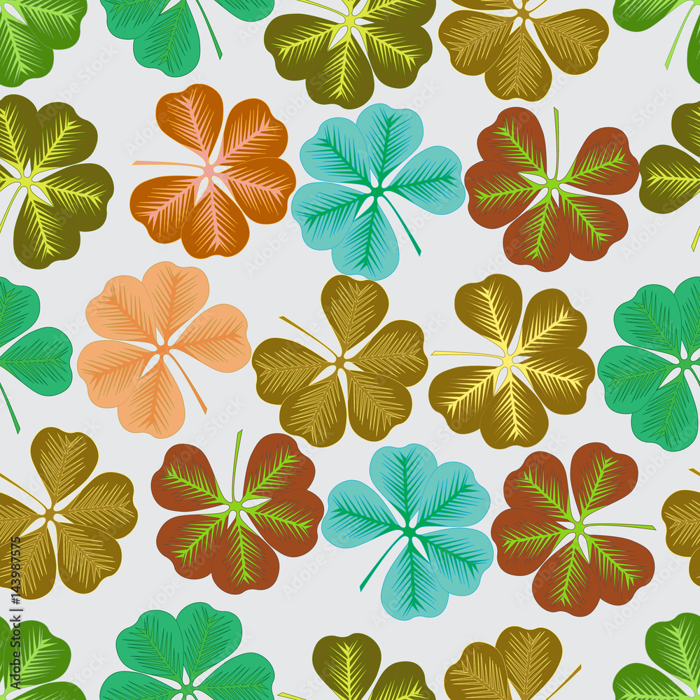Fototapeta premium Seamless pattern with leaves of clover