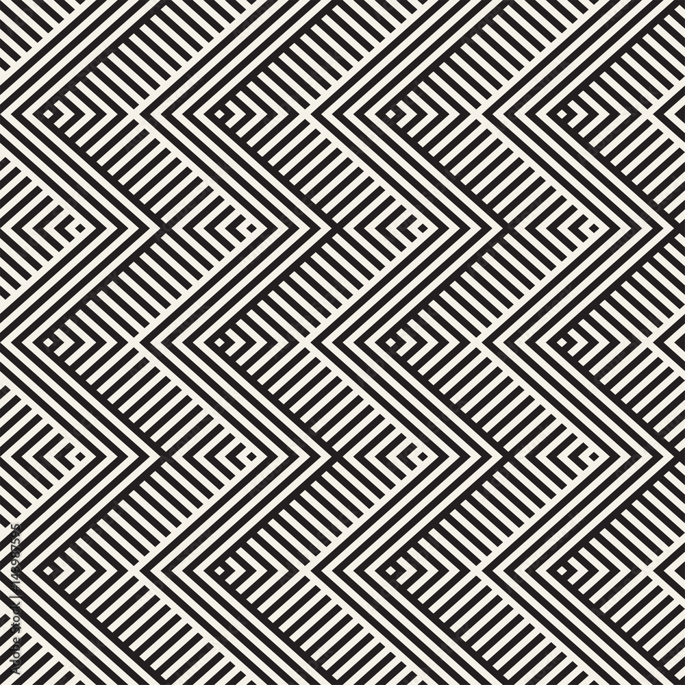 Abstract ZigZag Parallel Stripes. Stylish Ethnic Ornament. Vector Seamless Pattern. 