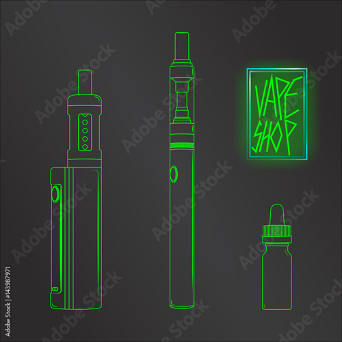 Vape shop set neon vector