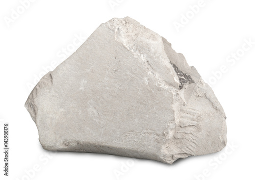 Marl (marlstone) isolated on white background. Marl (marlstone) mineral stone is a calcium carbonate or lime-rich mud or mudstone which contains variable amounts of clays and silt.  photo