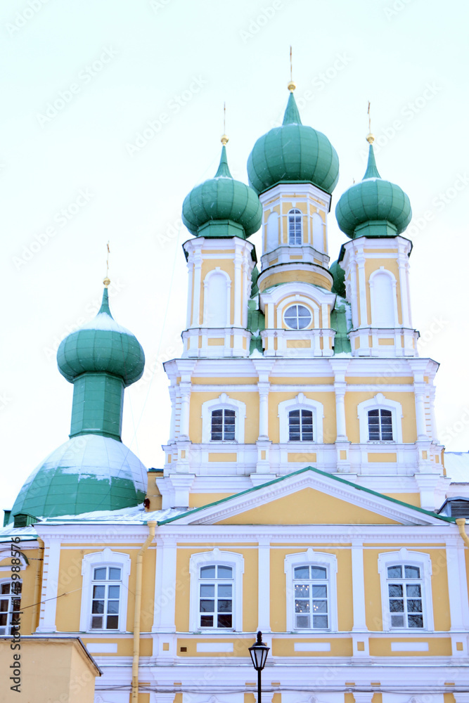 Blagoveschenskaya Church (Blagoveshchenskaya tcerkov) on Vasilyevsky Island at winter, St. Petersburg, Russia