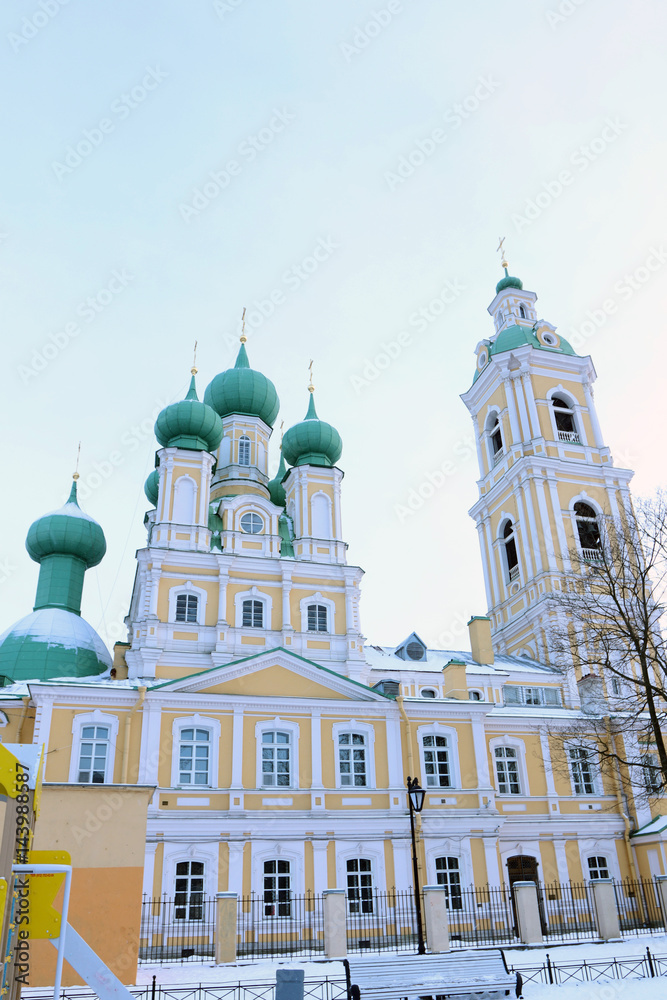Blagoveschenskaya Church (Blagoveshchenskaya tcerkov) on Vasilyevsky Island at winter, St. Petersburg, Russia