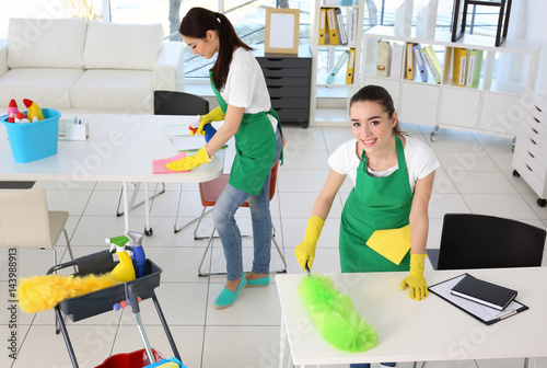 Cleaning service team at wo...