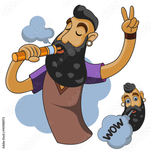 Vapor man. Man with vape and cloud.