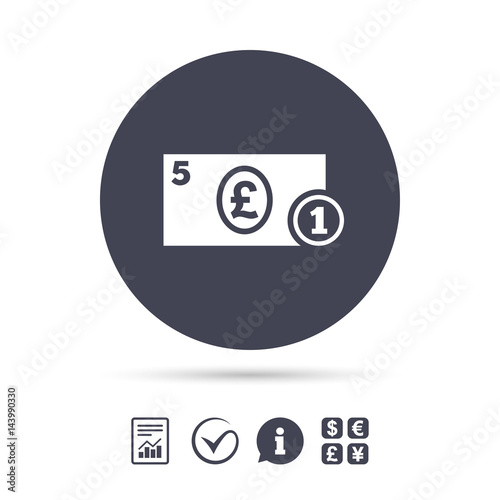 Cash sign icon. Pound Money symbol. Coin.