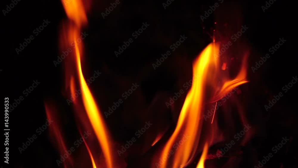 Burning wood. Night fire. Slow motion Burning wood. Night fire. Slow motion