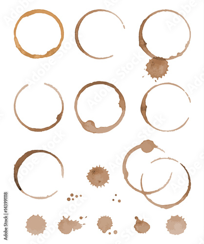 Vector set of cofee ring stains. Grunge style design element