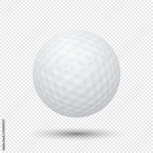 Vector realistic flying golf ball closeup isolated on transparent background. Design template in EPS10.