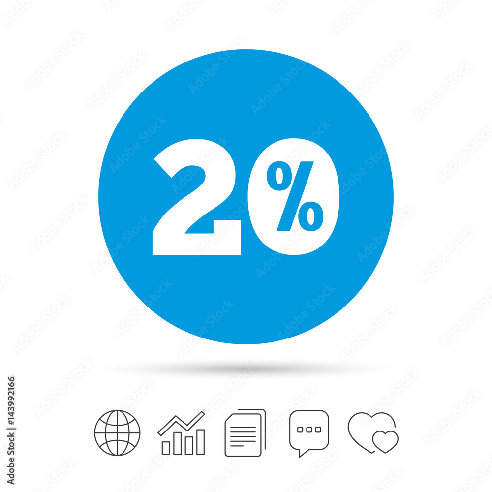 20 percent discount sign icon. Sale symbol. 20 percent discount sign icon. Sale symbol.
