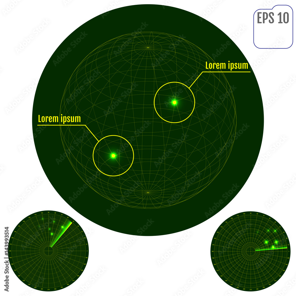 Digital radar with the aims on monitor. Radar vector illustration