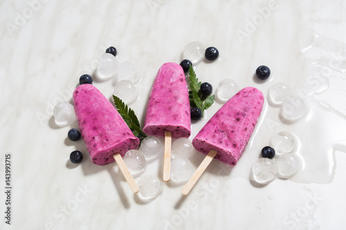 Homemade ice cream with yogurt, banana and blueberry