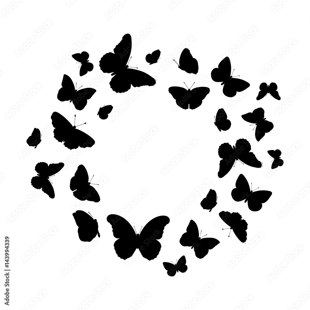 Fototapeta premium Butterflies silhouette vector background. Circle decorative ornate.