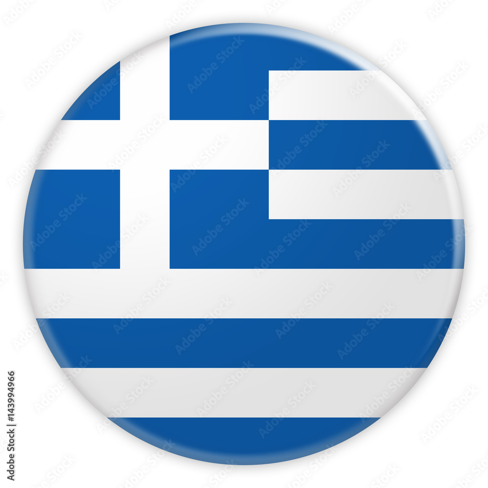 Greece Flag Button, News Concept Badge, 3d illustration on white background