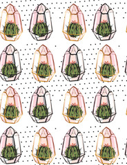 Sierkussen Terrariumplanten patronen Gouden terrarium pastel cactussen stippen  © anastasy_helter