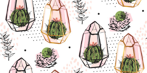 Sierkussen Terrariumplanten patronen Pastel cactussen met gouden stippen  © anastasy_helter