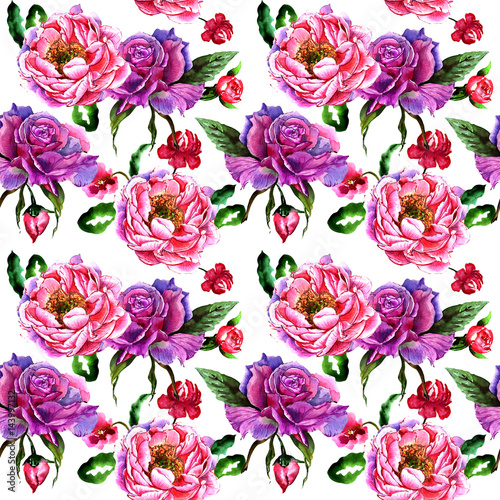 Wildflower peony flower pattern in a watercolor style isolated. © yanushkov