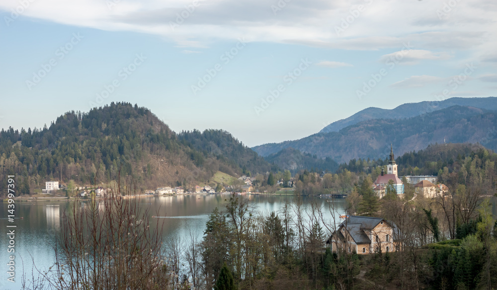 view on Bled lake and mountains view on Bled lake and mountains