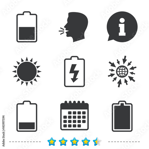 Battery charging icons. Electricity symbol.