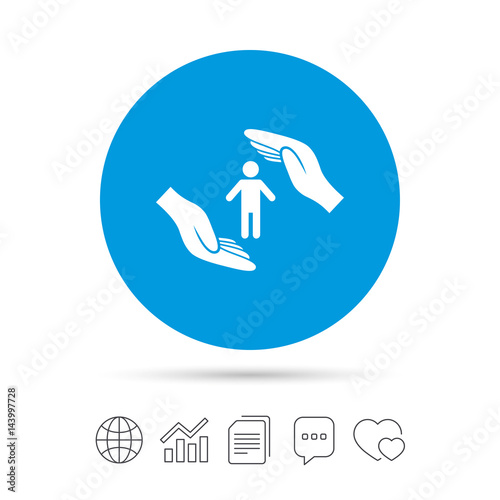 Human life insurance sign icon. Hands protect.