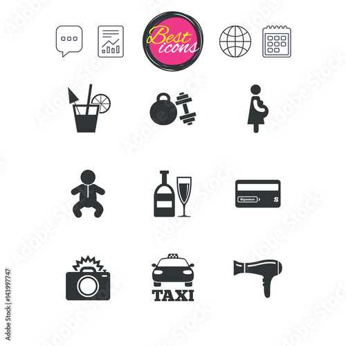 Hotel, apartment service icons. Fitness gym.
