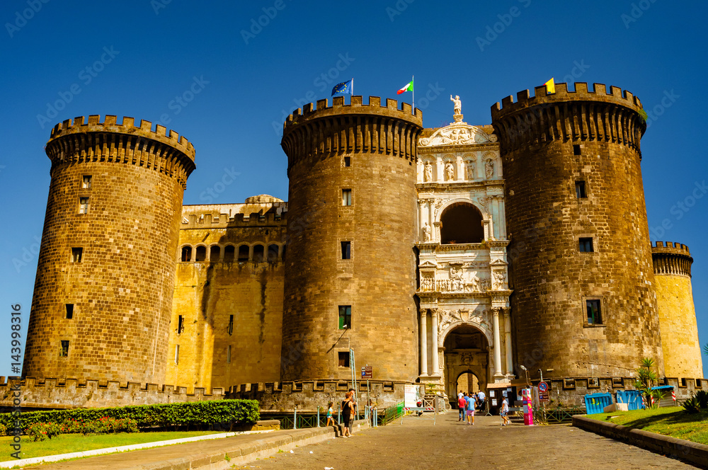 The medieval castle of Maschio Angioino or Castel Nuovo (New Castle), Naples, Italy.