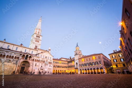 Modena, Emilia Romagna, Italy. Piazza Grande and Duomo Cathedral at sunset. photo