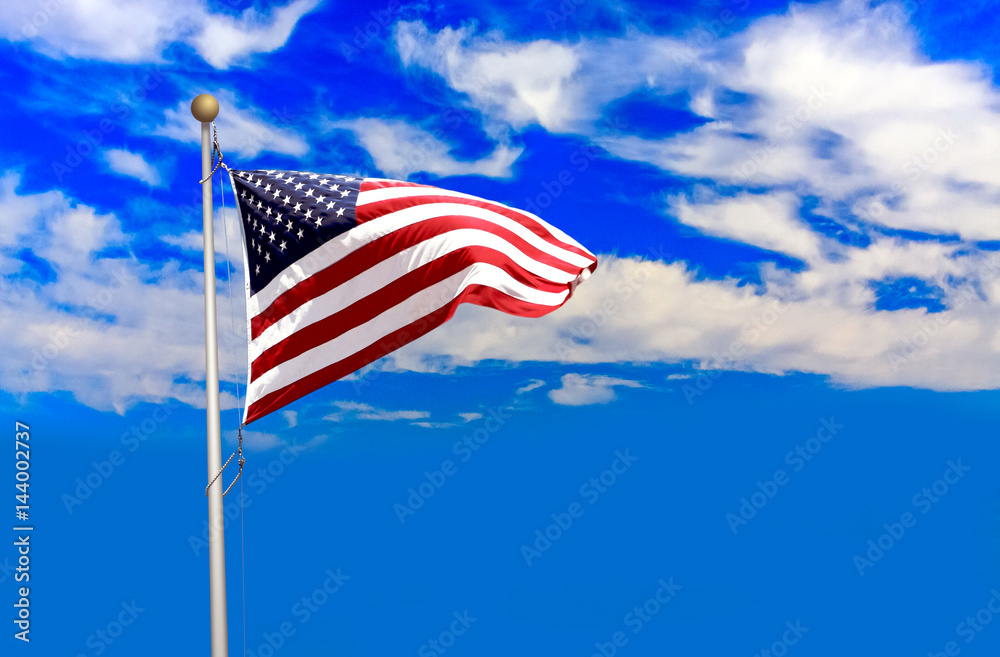 Obraz premium USA Flag Flying with Clouds