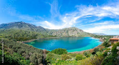 Panorama of the natural lake Kournas at Chania, Crete