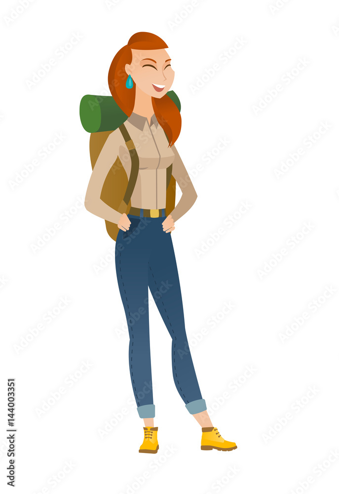 Young caucasian traveler laughing. Young caucasian traveler laughing.