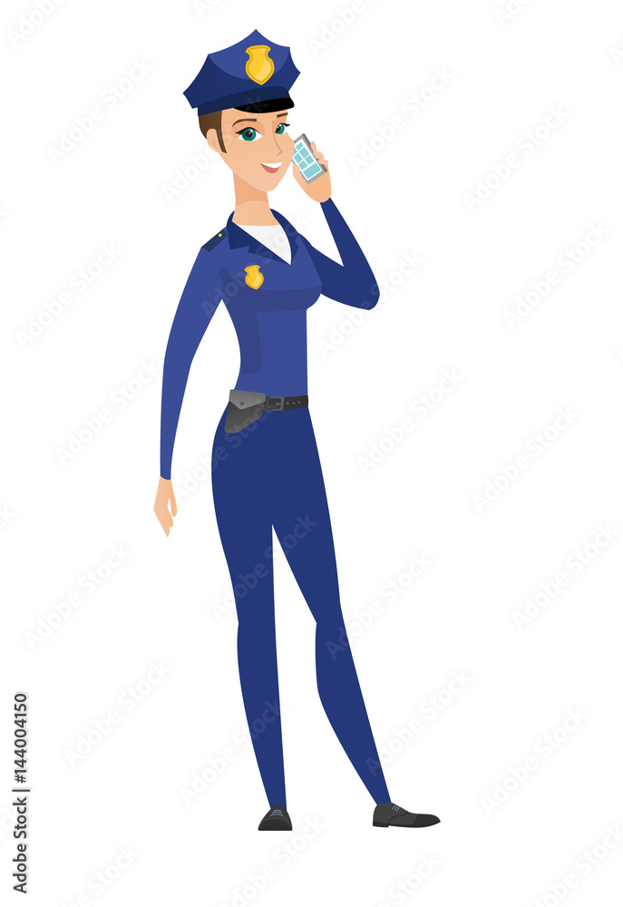 Policewoman talking on a mobile phone.