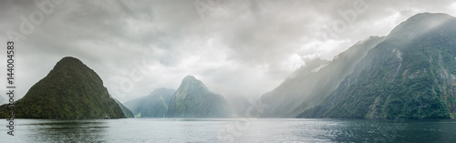 Panoramic of Milford sound, New Zealand photo