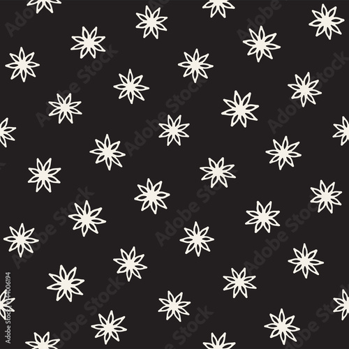 Vector seamless pattern. Abstract background with floral brush strokes. Monochrome hand drawn texture