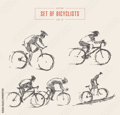 Drawn bicyclist rider men vector sketch