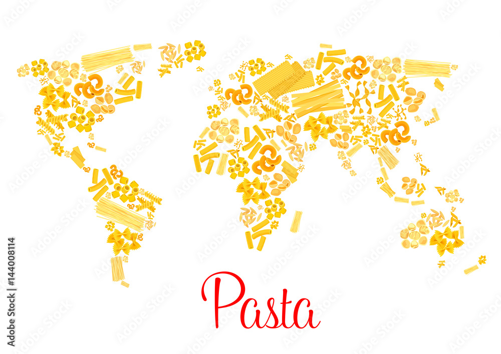 Fototapeta premium Pasta or italian macaroni vector world map