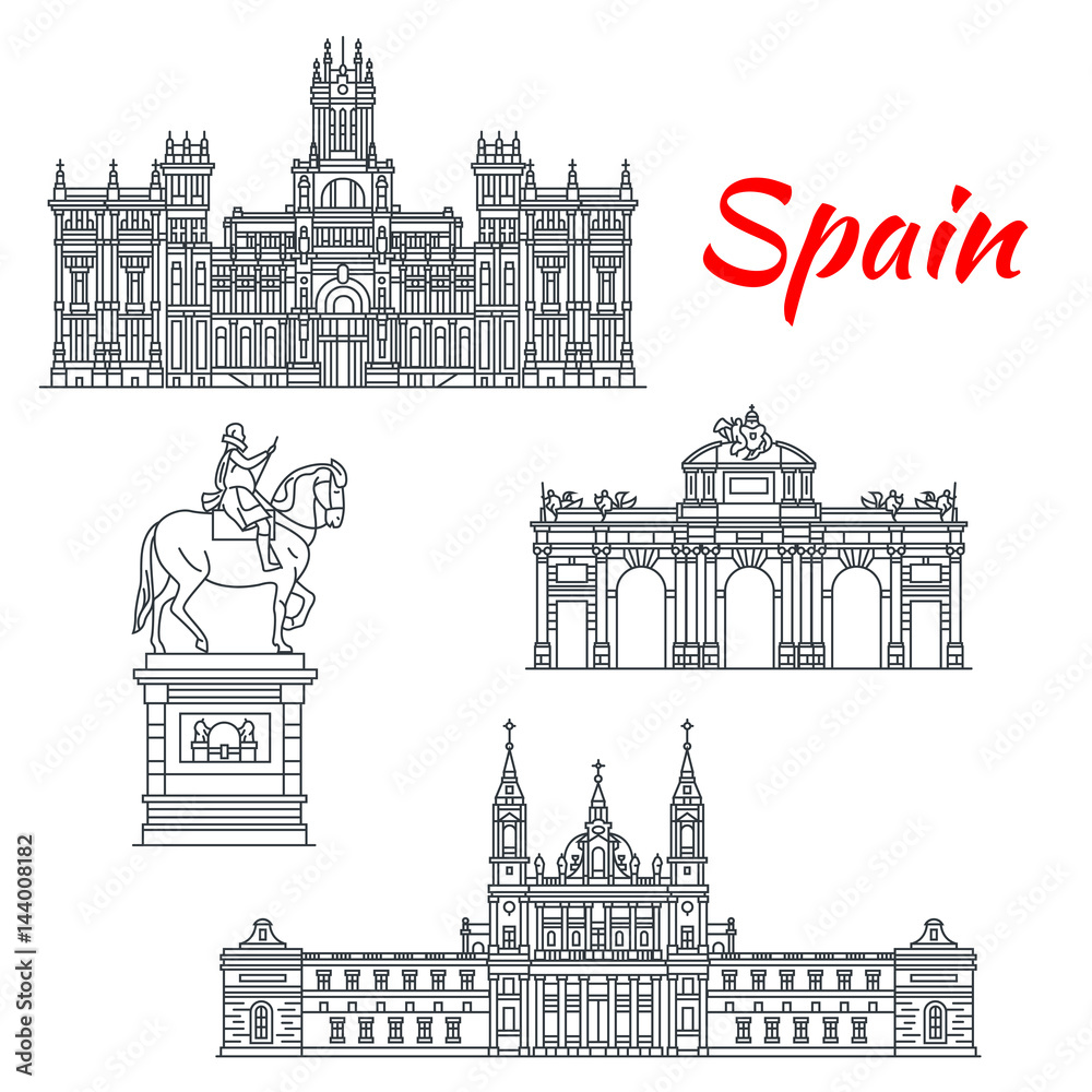 Architecture of Spain buildings vector icons