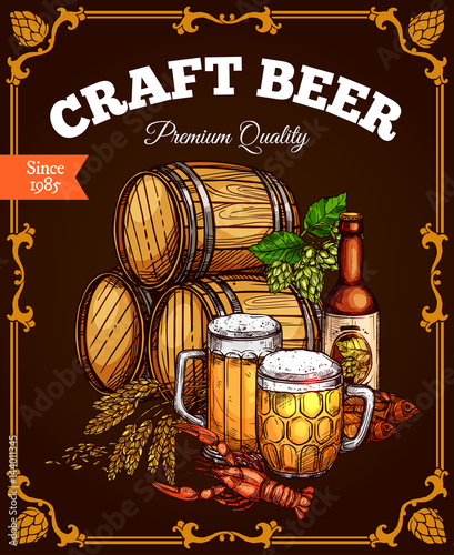 Craft beer pub bar vector retro poster photo