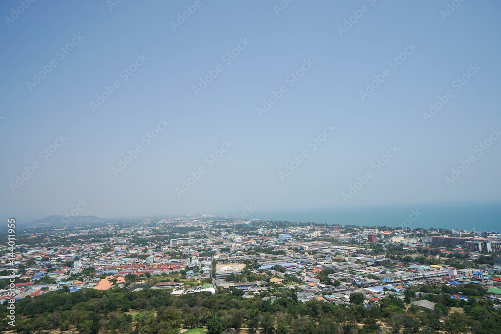 top view of the town nearby the sea in the south of Thailand