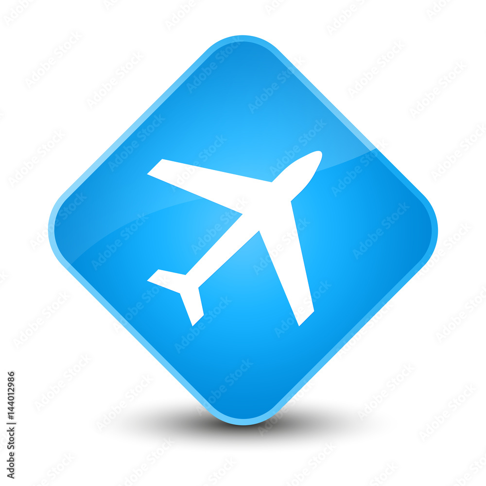 Plane icon elegant cyan blue diamond button
