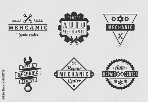 White and black auto mechanic logo set