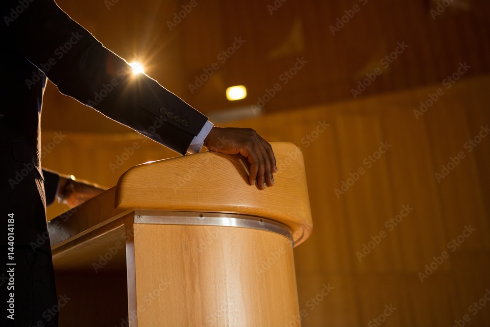 Wall Mural Mid section of male business executive giving a speech