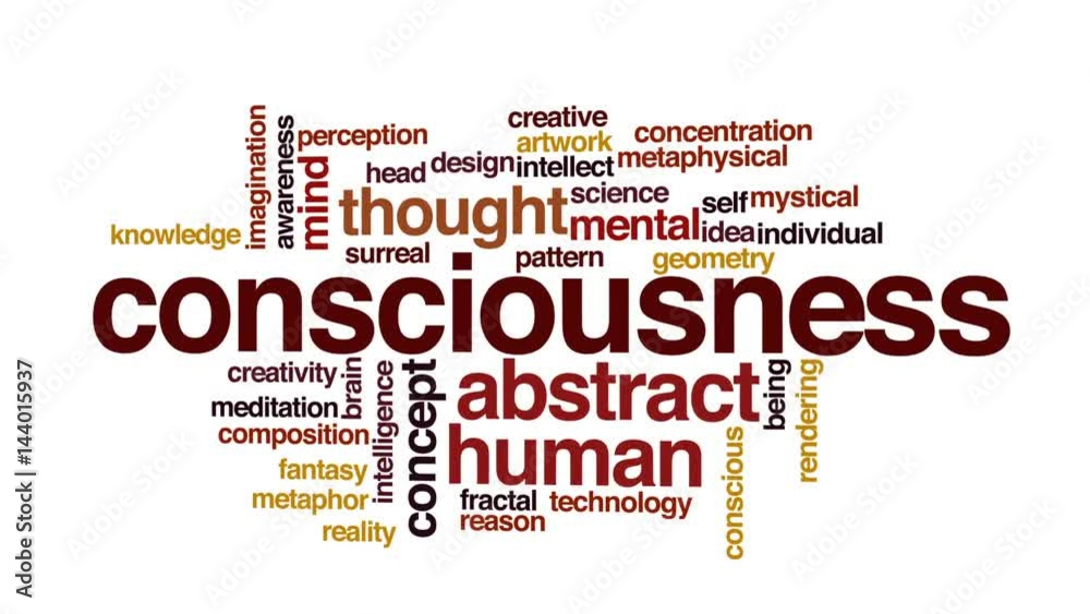 Consciousness animated word cloud, text design animation. Consciousness animated word cloud, text design animation.