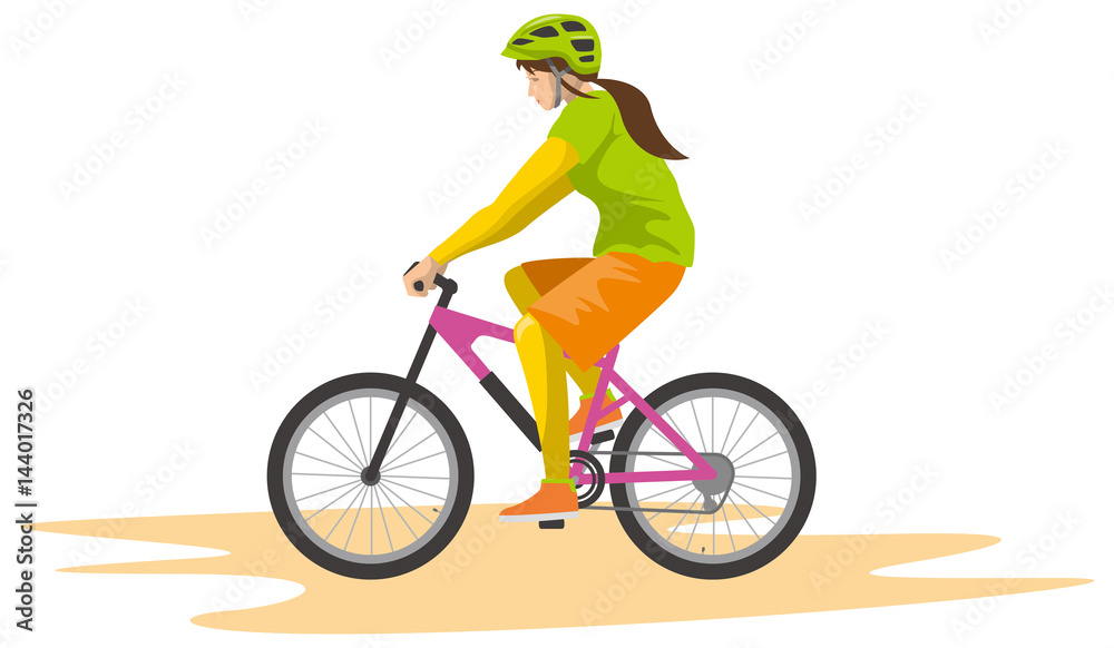 マウンテンバイクを運転する女性のイメージイラスト Stock Vector Adobe Stock