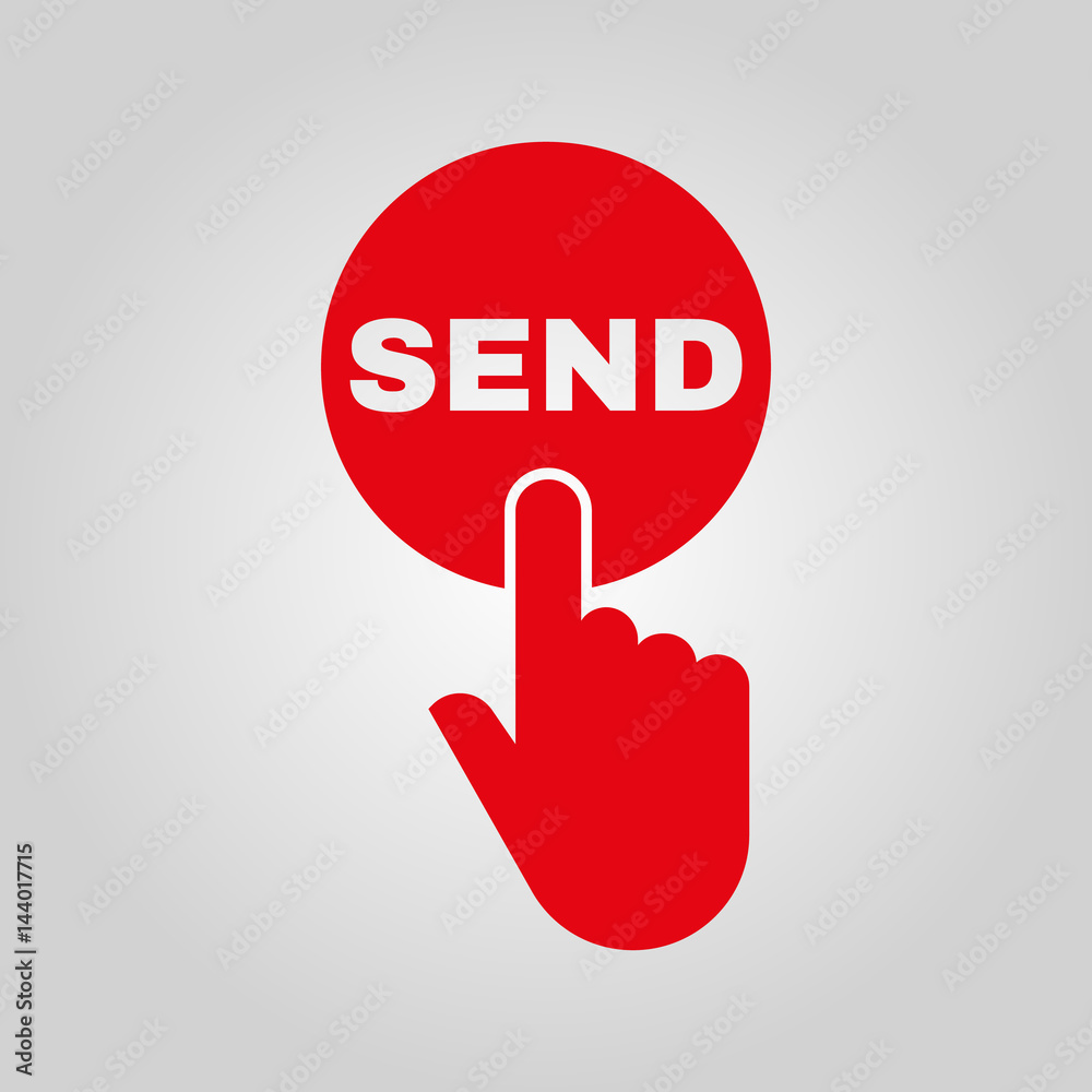 Hand pressing a button with the text SEND icon. Send, submit, ship, dispatch symbol. Flat design. Stock - Vector illustration Hand pressing a button with the text SEND icon. Send, submit, ship, dispatch symbol. Flat design. Stock - Vector illustration