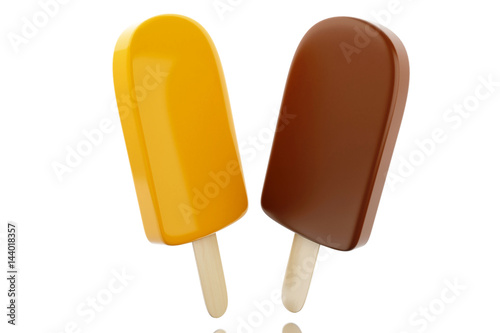 3d Set of chocolate popsicles filled with cream