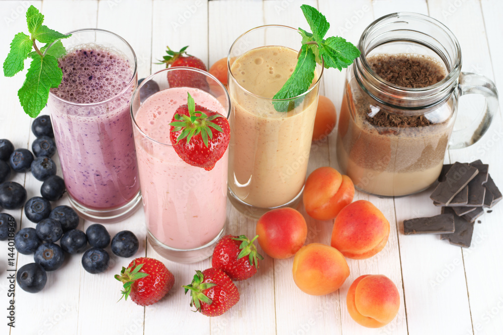 Various milkshakes with fruits Various milkshakes with fruits