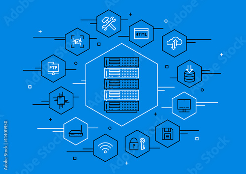 Server technology vector illustration. Network database infrastructure system.
