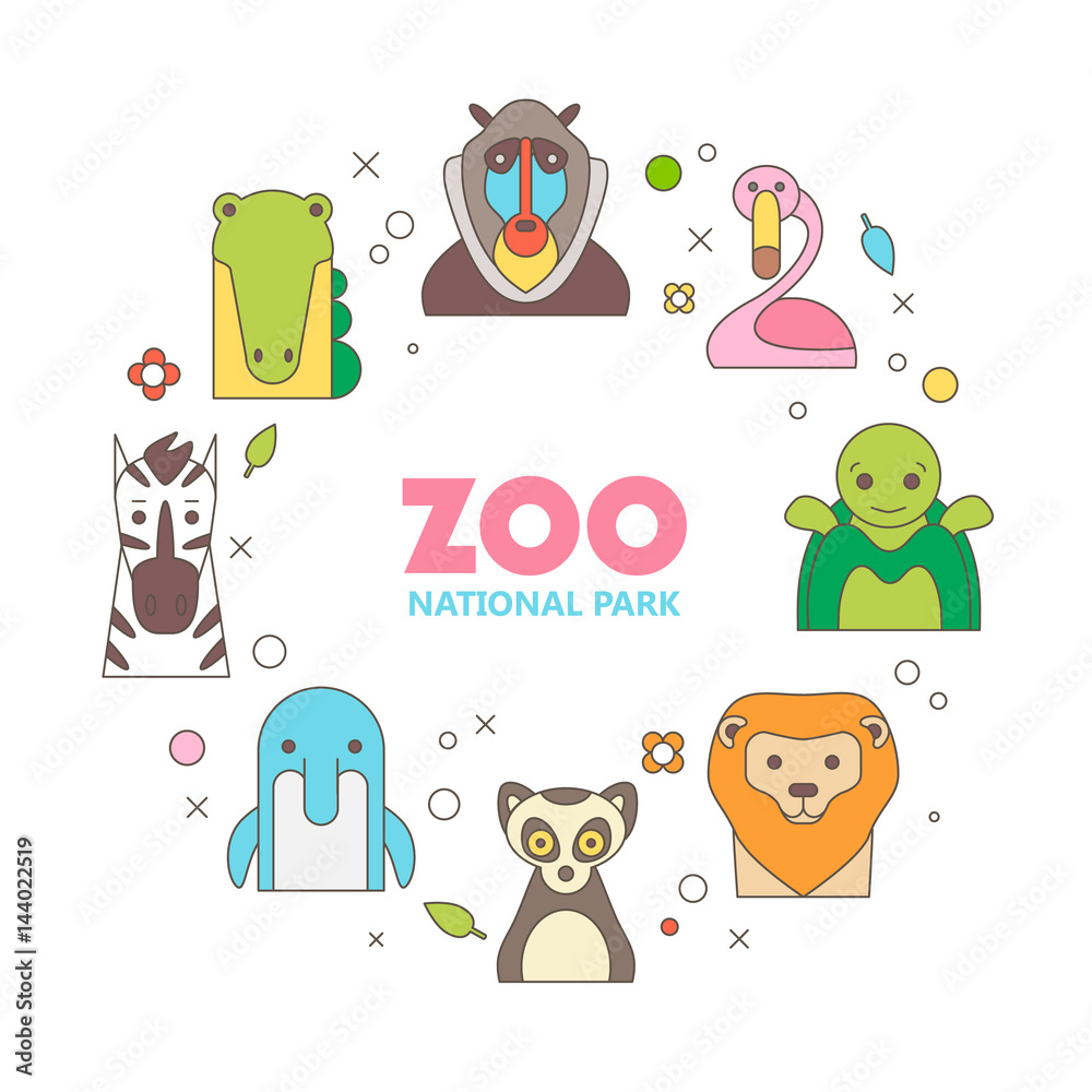 Obraz premium Animal set of portrait in flat graphics.